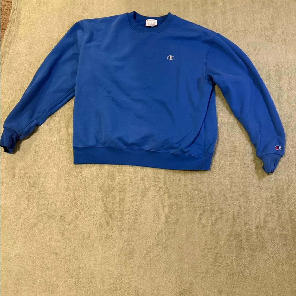 Champion Blue Crewneck Sweater with Embroidered Logo